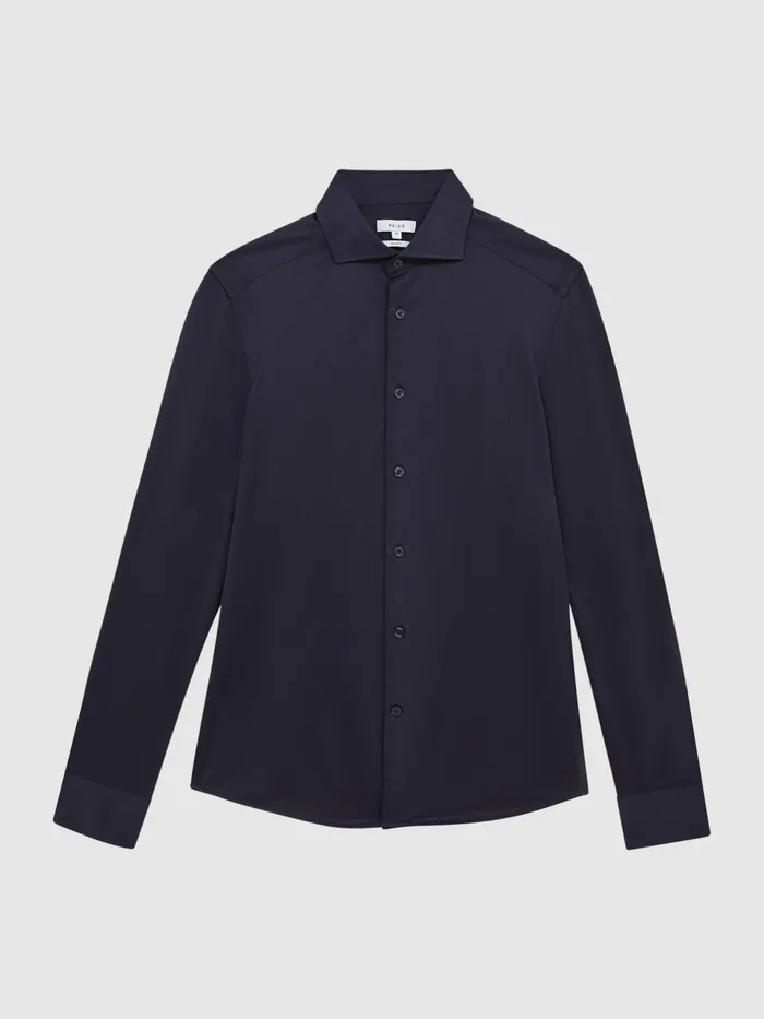 Reiss Shirts Nate Cutaway Collar Jersey Slim Fit Shirt Navy 8211 Men