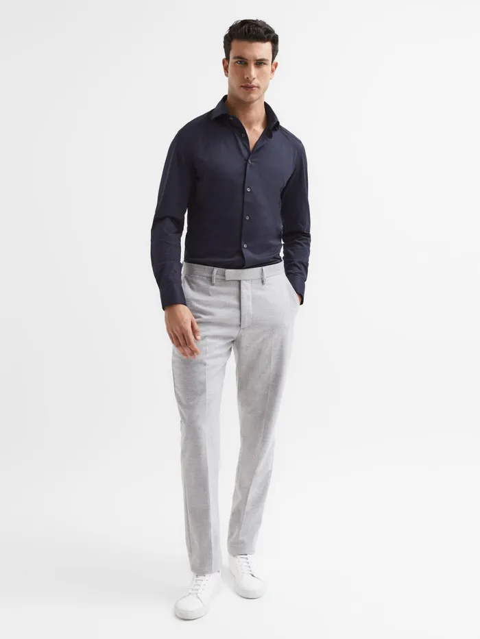 Reiss Shirts Nate Cutaway Collar Jersey Slim Fit Shirt Navy 8211 Men