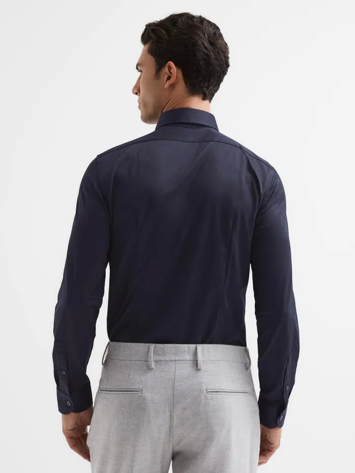 Reiss Shirts Nate Cutaway Collar Jersey Slim Fit Shirt Navy 8211 Men