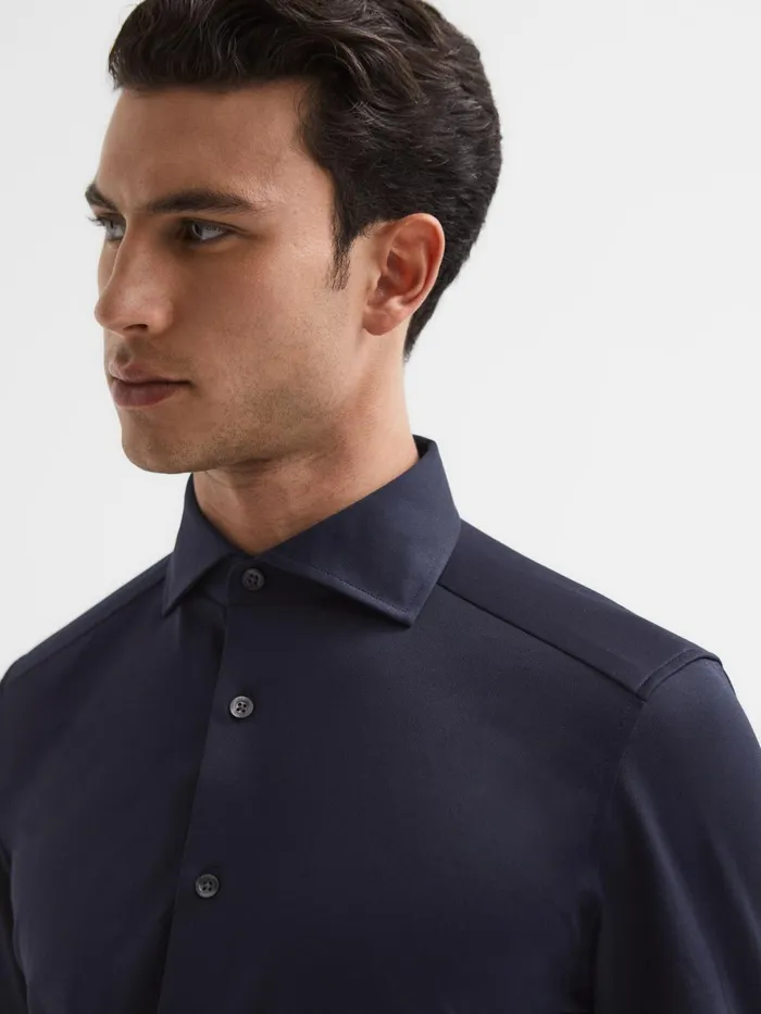 Reiss Shirts Nate Cutaway Collar Jersey Slim Fit Shirt Navy 8211 Men