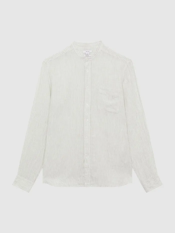 Reiss Shirts Ocean Slim Fit Linen Grandad Collar Shirt Oatmealwhite 8211 Men