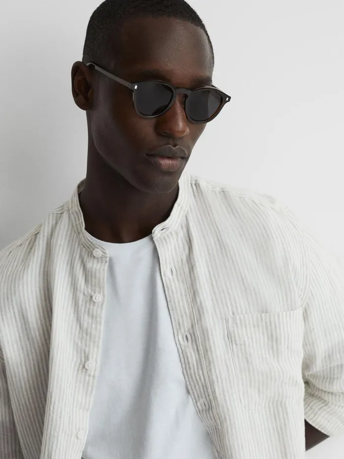 Reiss Shirts Ocean Slim Fit Linen Grandad Collar Shirt Oatmealwhite 8211 Men