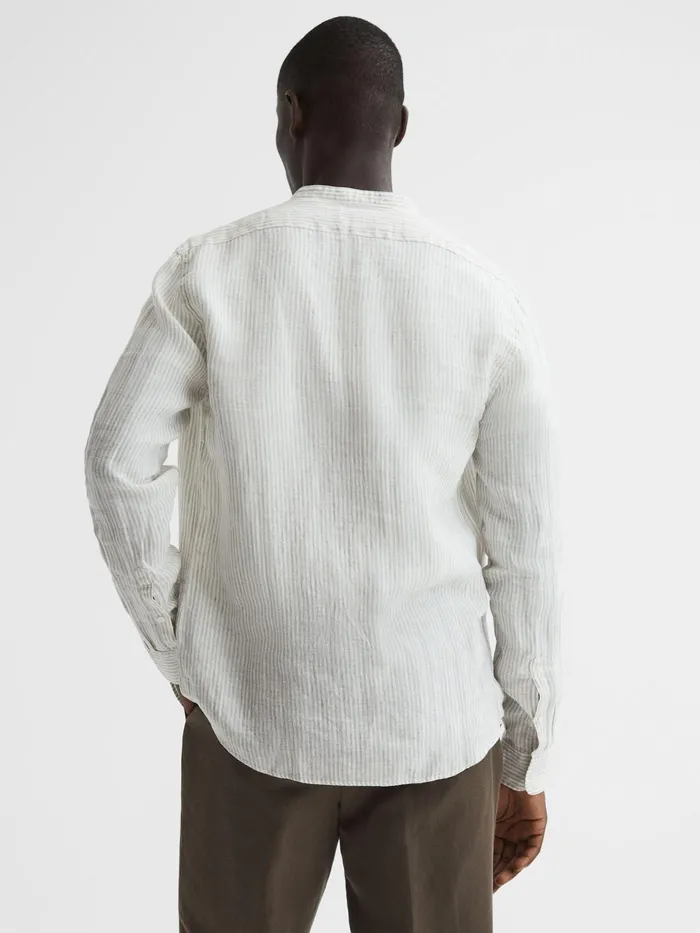 Reiss Shirts Ocean Slim Fit Linen Grandad Collar Shirt Oatmealwhite 8211 Men