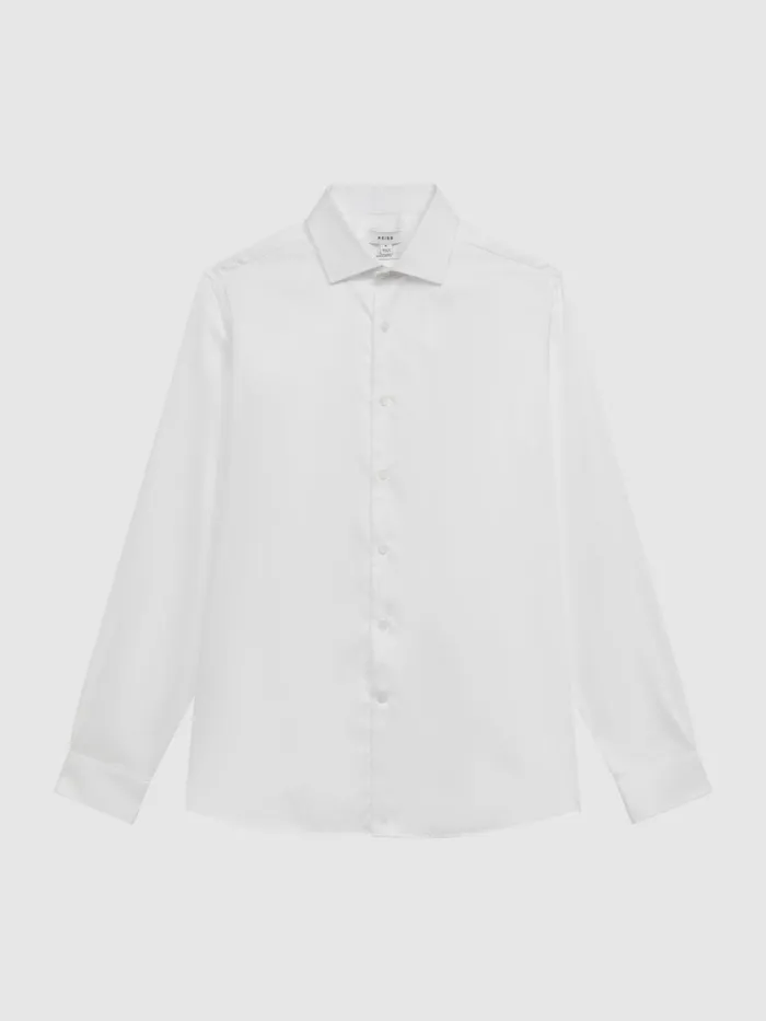 Reiss Shirts Remote CottonSatin Long Sleeve Shirt Mid Blue 8211 Men