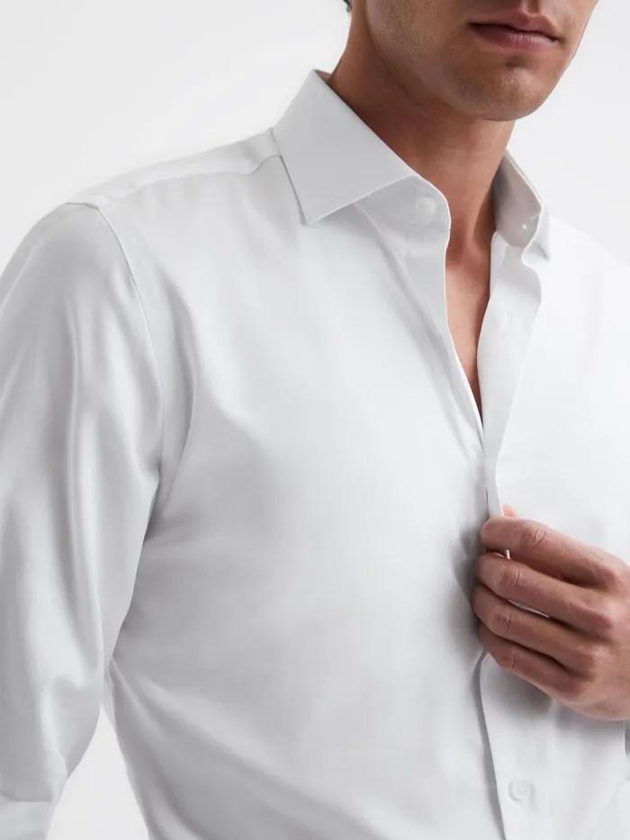Reiss Shirts Remote CottonSatin Long Sleeve Shirt Mid Blue 8211 Men