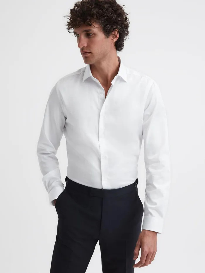 Reiss Shirts Remote CottonSatin Long Sleeve Shirt Mid Blue 8211 Men