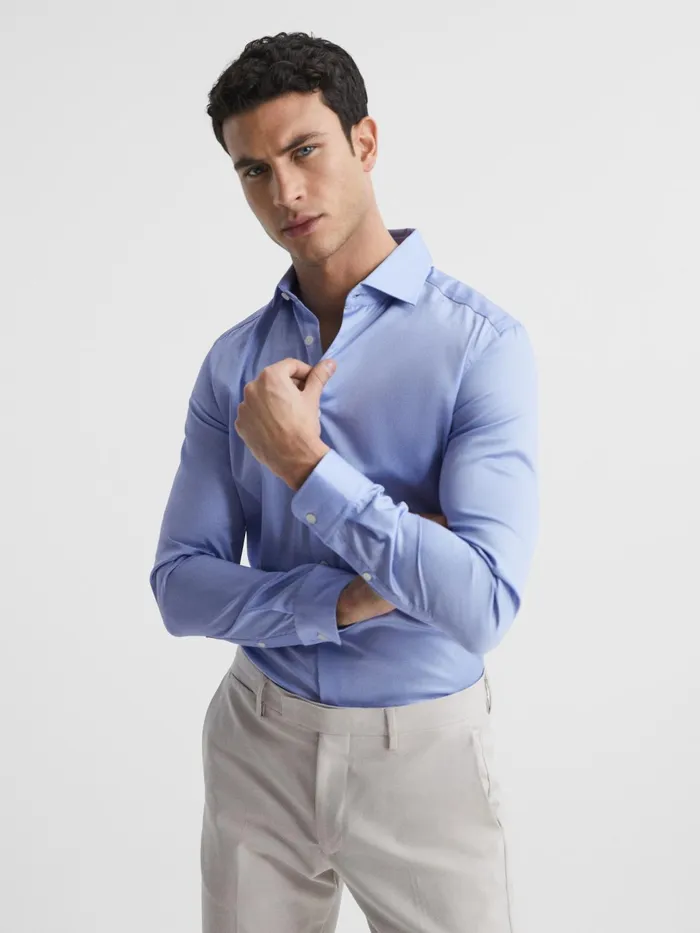 Reiss Shirts Remote Cotton Satin Slim Fit Shirt Mid Blue 8211 Men