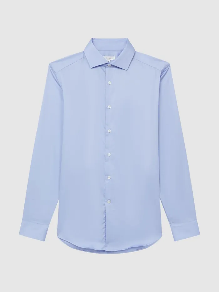 Reiss Shirts Remote Cotton Satin Slim Fit Shirt Mid Blue 8211 Men