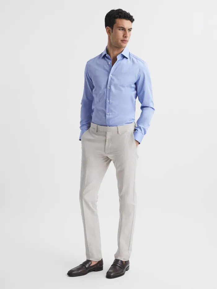 Reiss Shirts Remote Cotton Satin Slim Fit Shirt Mid Blue 8211 Men