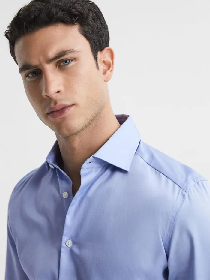 Reiss Shirts Remote Cotton Satin Slim Fit Shirt Mid Blue 8211 Men