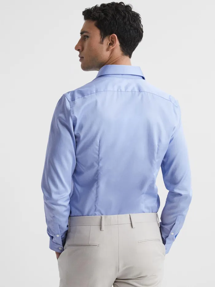 Reiss Shirts Remote Cotton Satin Slim Fit Shirt Mid Blue 8211 Men