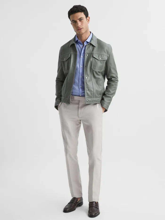Reiss Shirts Remote Cotton Satin Slim Fit Shirt Mid Blue 8211 Men