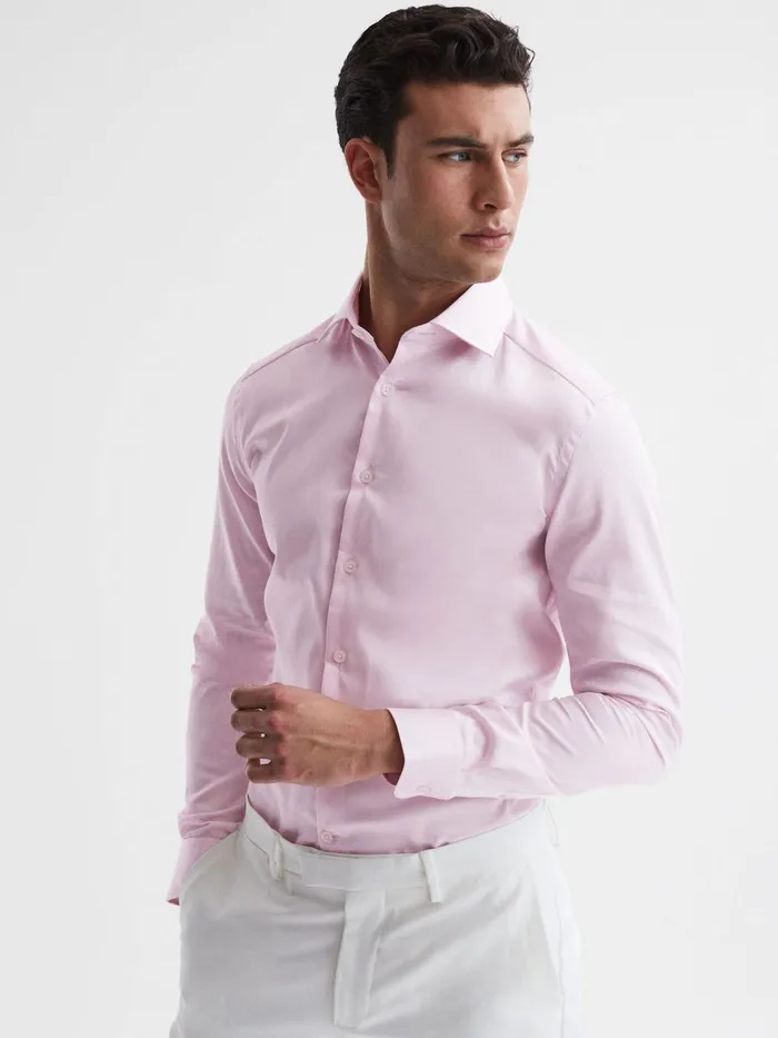 Reiss Shirts Remote Cotton Satin Slim Fit Shirt Pink 8211 Men