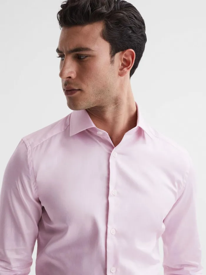 Reiss Shirts Remote Cotton Satin Slim Fit Shirt Pink 8211 Men