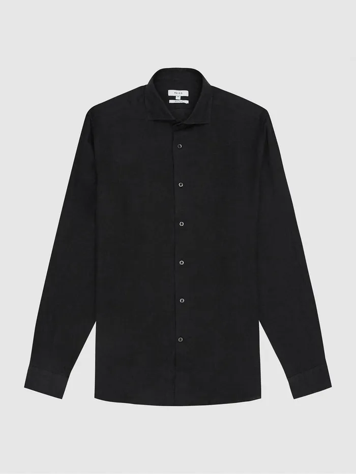 Reiss Shirts Ruban Linen Long Sleeve Shirt Black 8211 Men