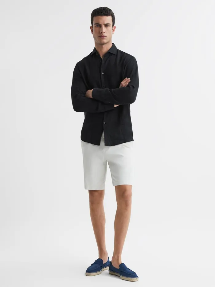 Reiss Shirts Ruban Linen Long Sleeve Shirt Black 8211 Men