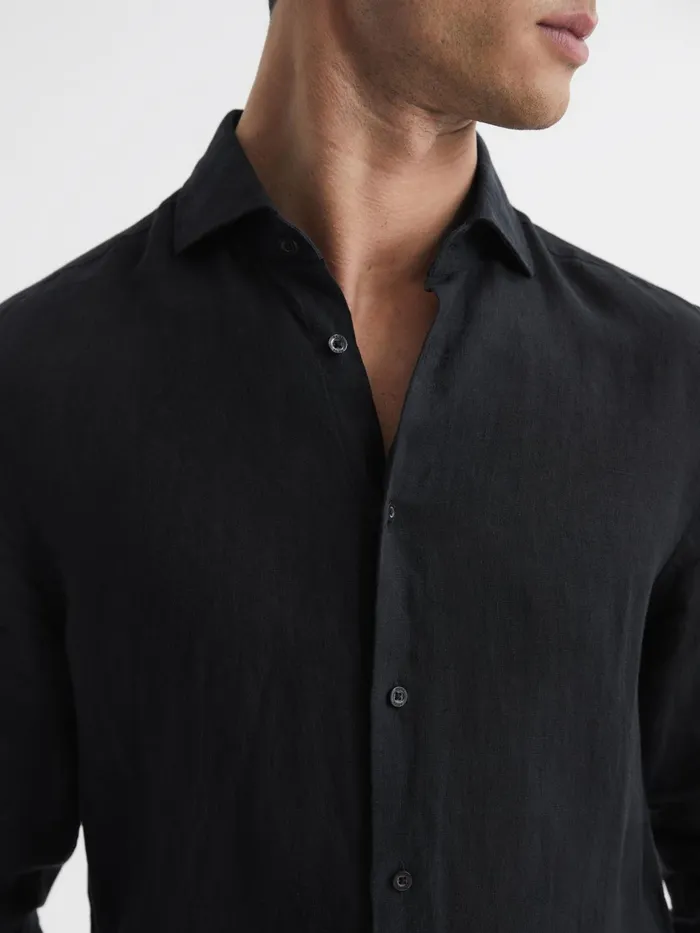 Reiss Shirts Ruban Linen Long Sleeve Shirt Black 8211 Men