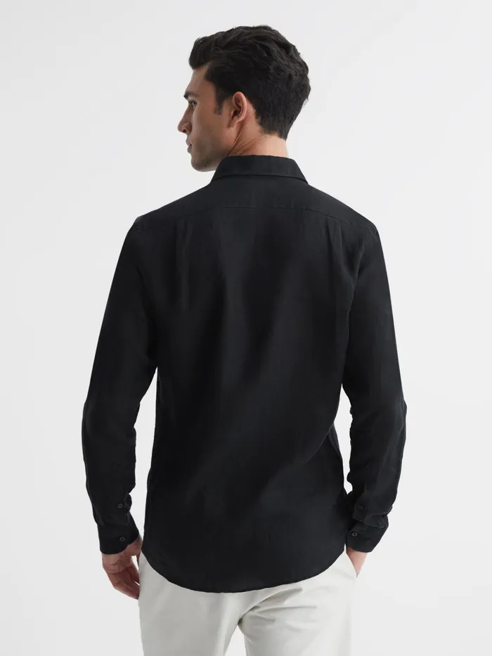 Reiss Shirts Ruban Linen Long Sleeve Shirt Black 8211 Men