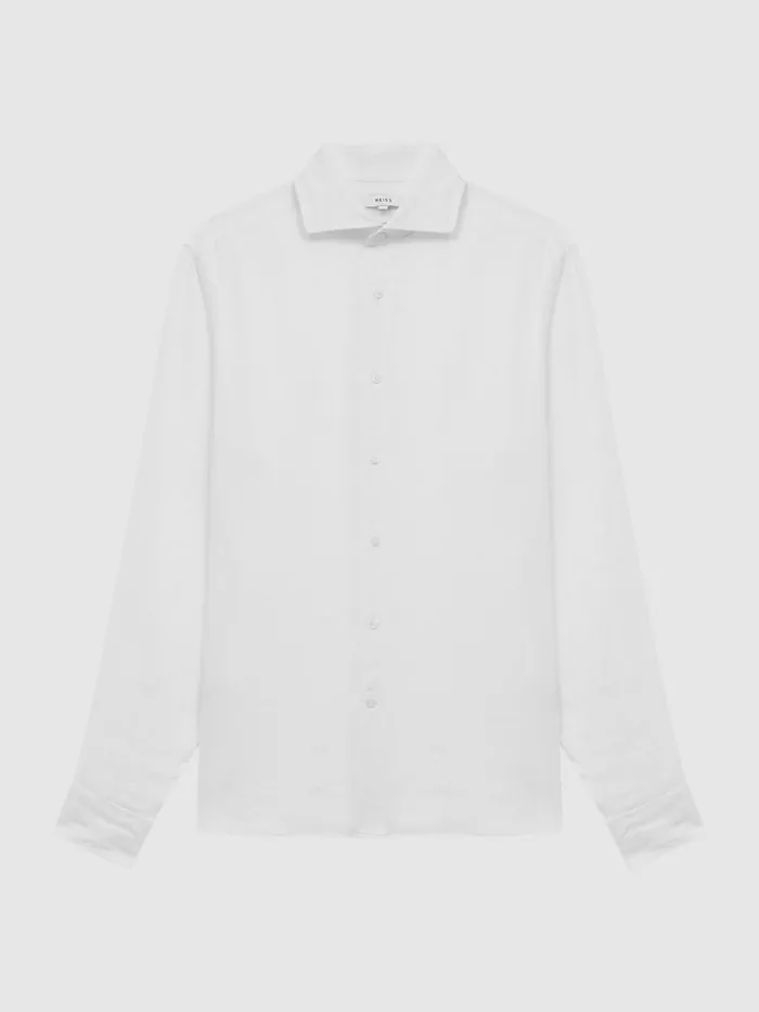 Reiss Shirts Ruban Linen Long Sleeve Shirt White 8211 Men