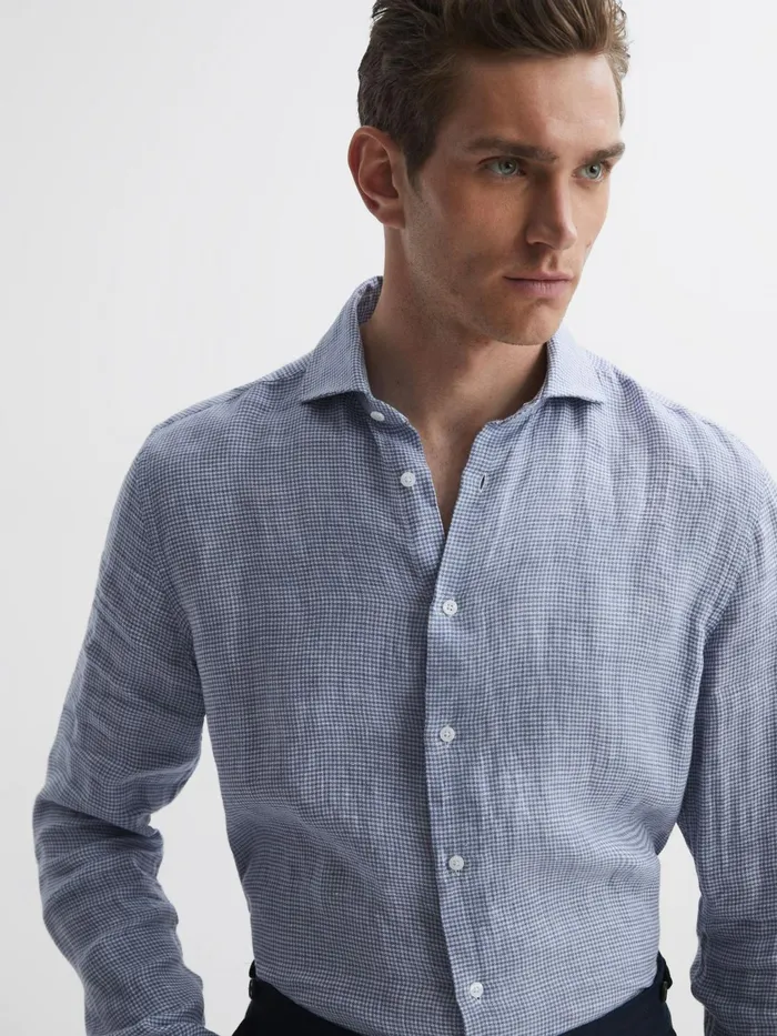 Reiss Shirts Ruban Linen Puppytooth Shirt Bluewhite 8211 Men