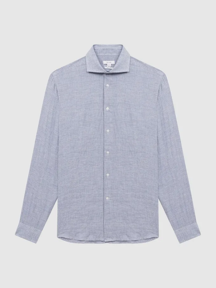 Reiss Shirts Ruban Linen Puppytooth Shirt Bluewhite 8211 Men