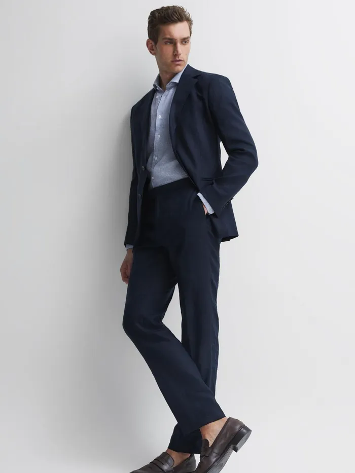 Reiss Shirts Ruban Linen Puppytooth Shirt Bluewhite 8211 Men