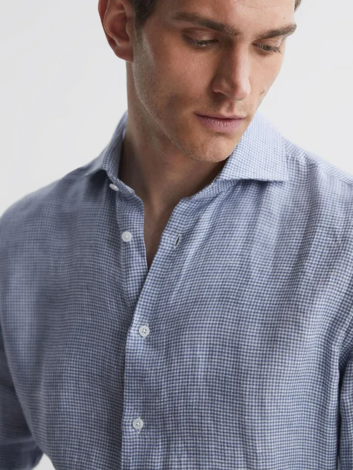 Reiss Shirts Ruban Linen Puppytooth Shirt Bluewhite 8211 Men