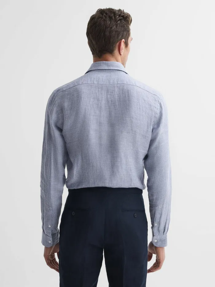 Reiss Shirts Ruban Linen Puppytooth Shirt Bluewhite 8211 Men