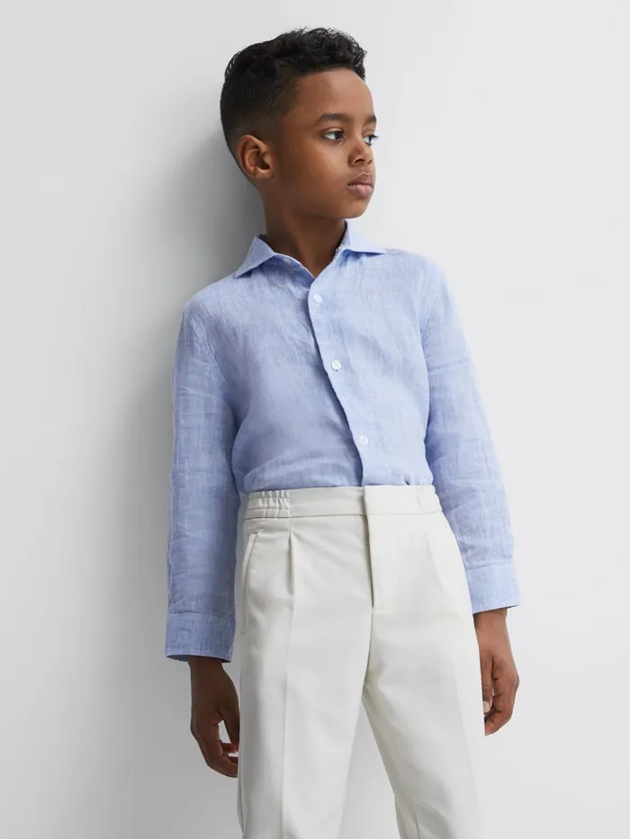 Reiss Shirts Ruban Linen Regular Fit Shirt Soft Blue 8211 Children