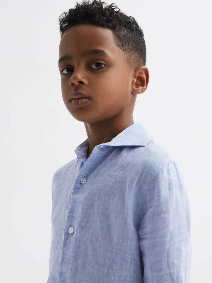 Reiss Shirts Ruban Linen Regular Fit Shirt Soft Blue 8211 Children