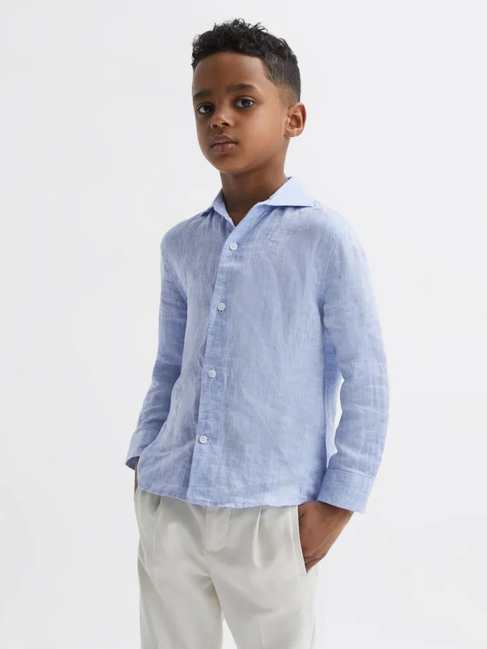 Reiss Shirts Ruban Linen Regular Fit Shirt Soft Blue 8211 Children