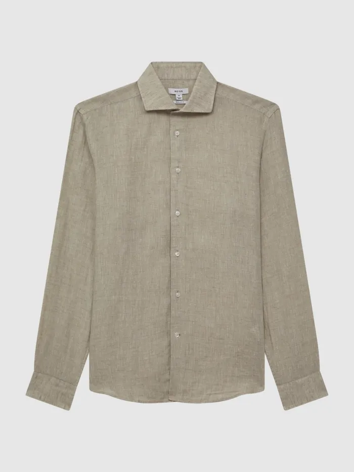 Reiss Shirts Ruban Linen Regular Fit Shirt Stone Melange 8211 Men