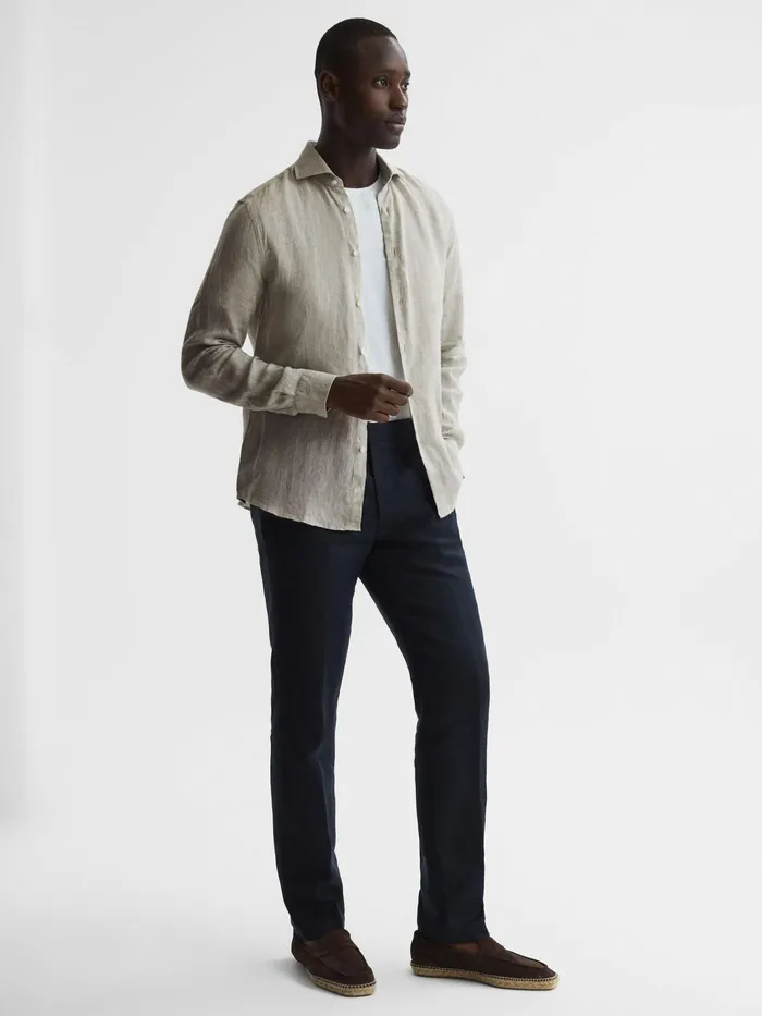 Reiss Shirts Ruban Linen Regular Fit Shirt Stone Melange 8211 Men