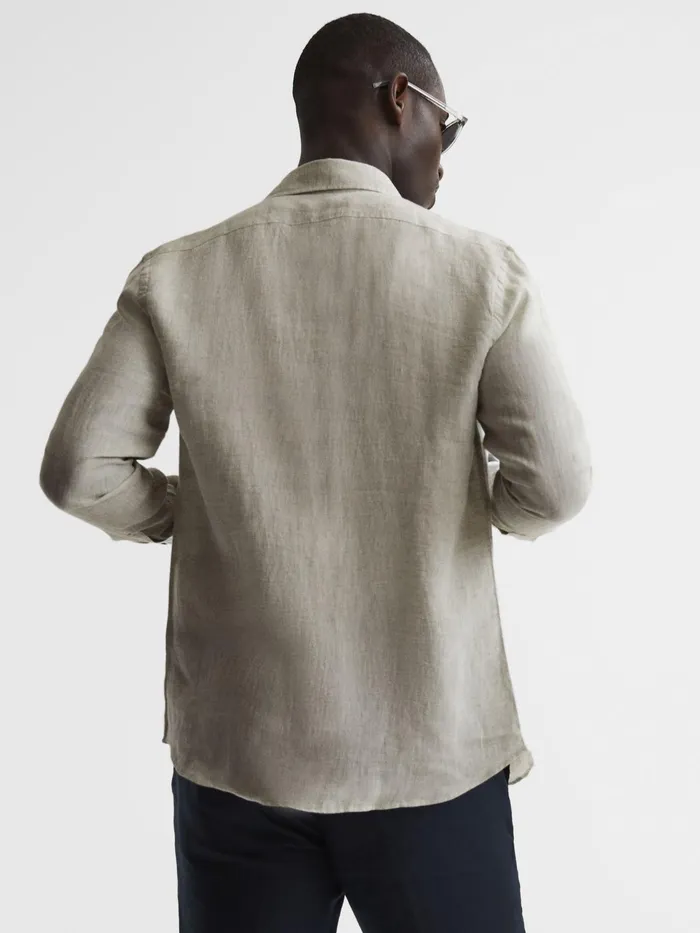 Reiss Shirts Ruban Linen Regular Fit Shirt Stone Melange 8211 Men