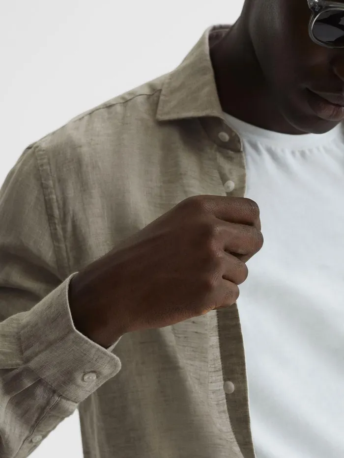 Reiss Shirts Ruban Linen Regular Fit Shirt Stone Melange 8211 Men