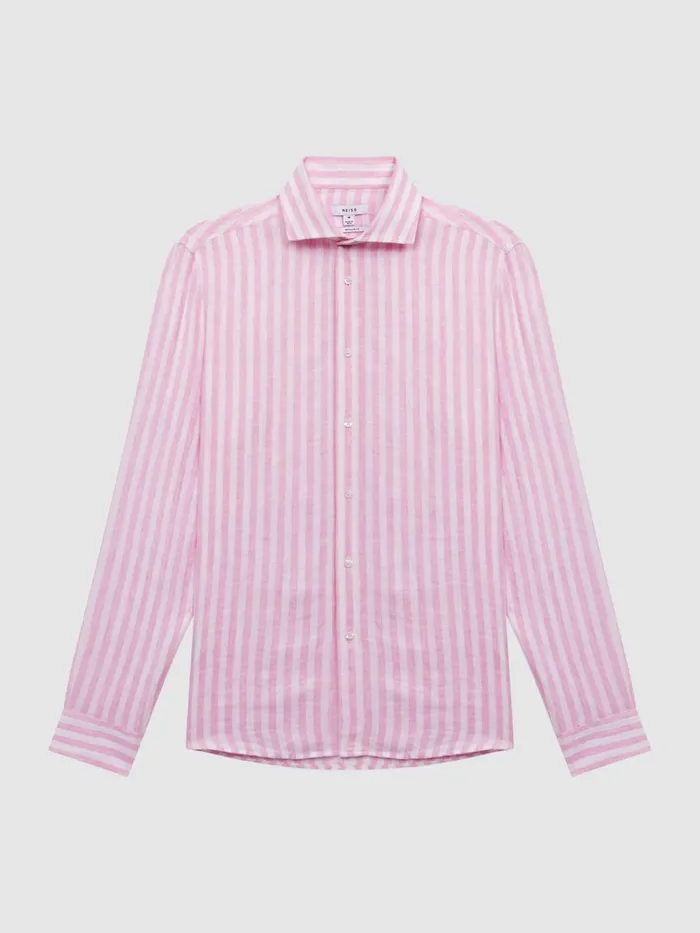 Reiss Shirts Ruban Slim Fit Linen Shirt Soft Pink Herringbone Stripe 8211 Men