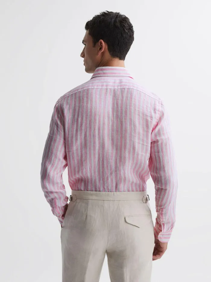 Reiss Shirts Ruban Slim Fit Linen Shirt Soft Pink Herringbone Stripe 8211 Men