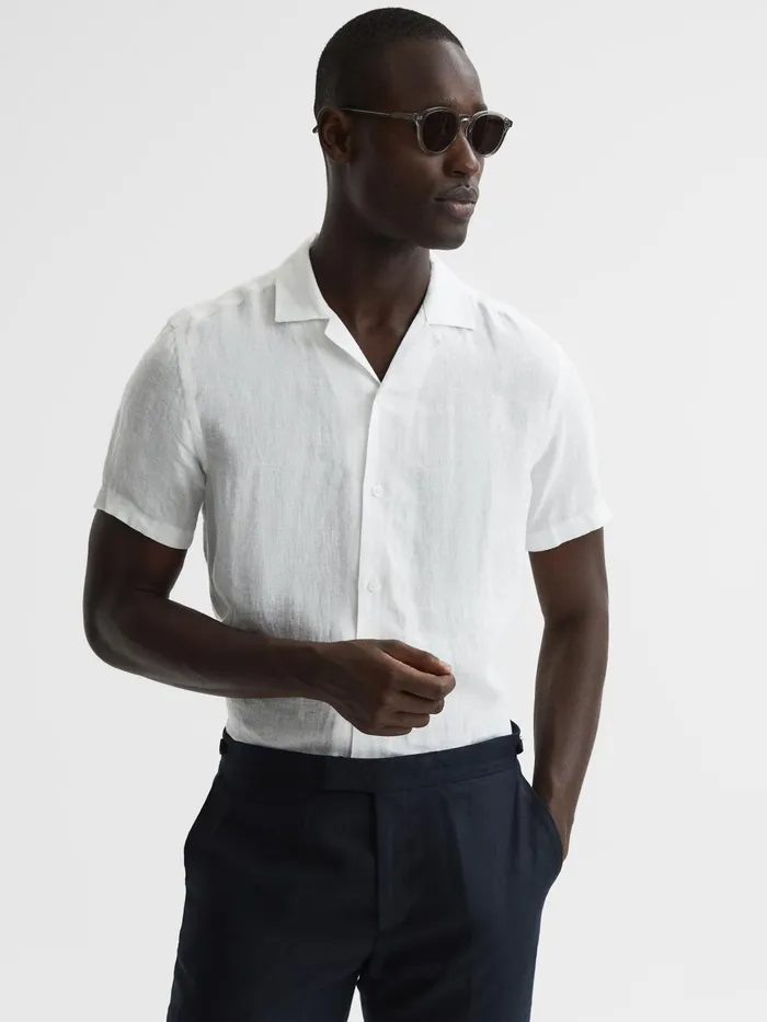 Reiss Shirts Rufus Regular Fit Linen Cuban Collar Shirt White 8211 Men