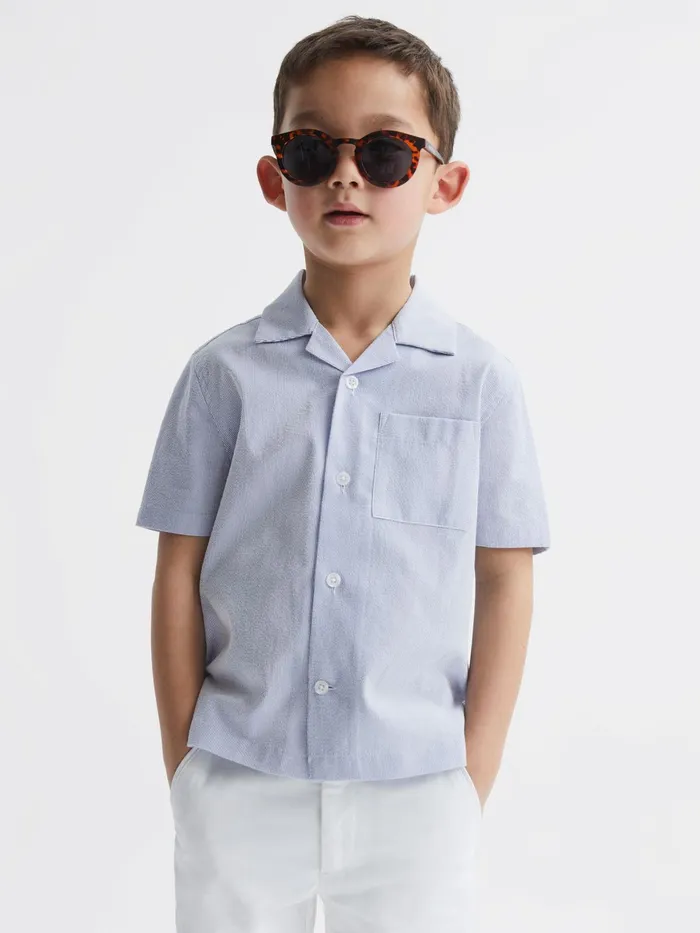 Reiss Shirts Saka Cuban Collar Striped Short Sleeve Shirt Navy Stripe 8211 Children