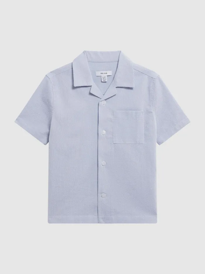 Reiss Shirts Saka Cuban Collar Striped Short Sleeve Shirt Navy Stripe 8211 Children