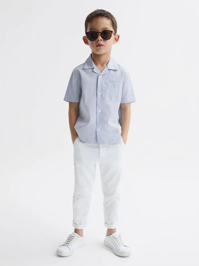 Reiss Shirts Saka Cuban Collar Striped Short Sleeve Shirt Navy Stripe 8211 Children