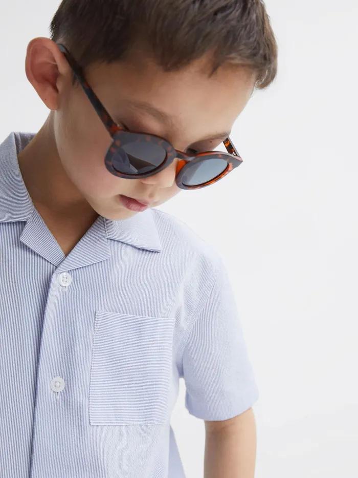 Reiss Shirts Saka Cuban Collar Striped Short Sleeve Shirt Navy Stripe 8211 Children