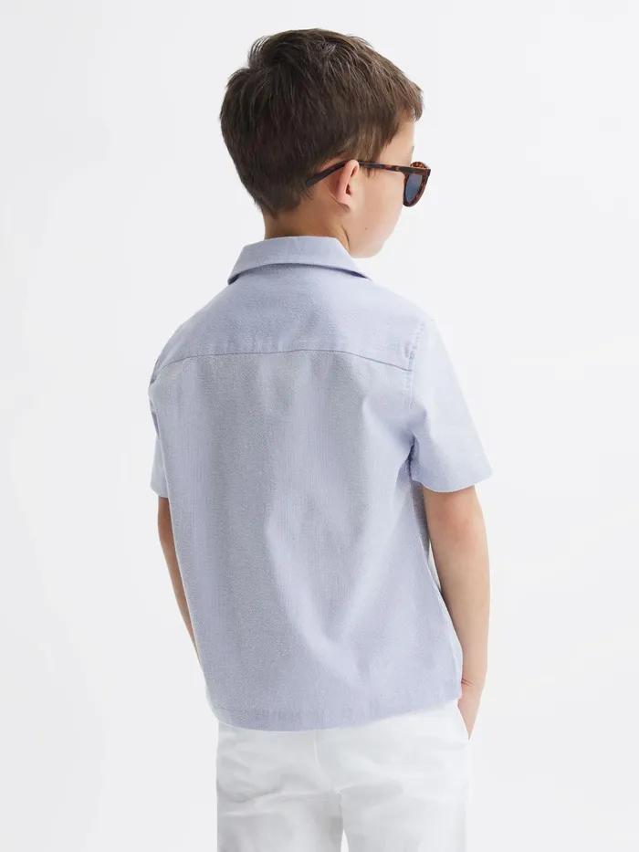 Reiss Shirts Saka Cuban Collar Striped Short Sleeve Shirt Navy Stripe 8211 Children