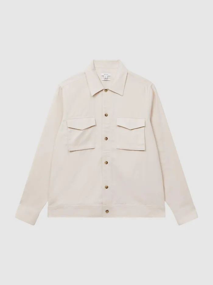 Reiss Shirts Santy CottonLinen Long Sleeve Overshirt Ecru 8211 Men