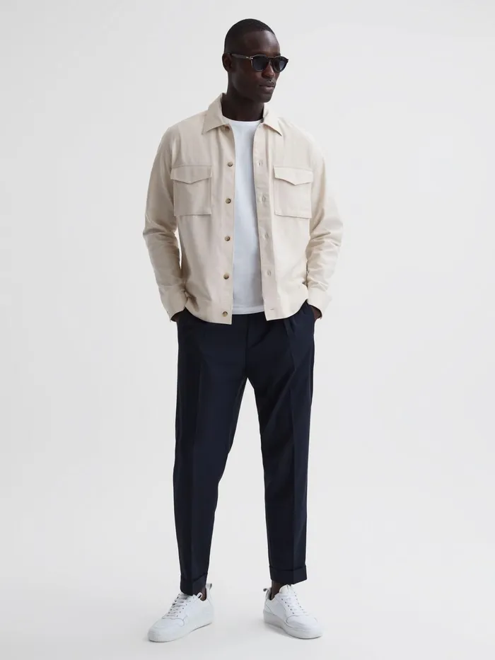 Reiss Shirts Santy CottonLinen Long Sleeve Overshirt Ecru 8211 Men