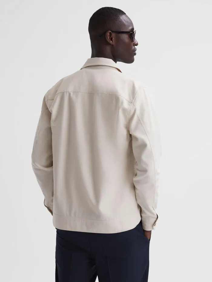 Reiss Shirts Santy CottonLinen Long Sleeve Overshirt Ecru 8211 Men