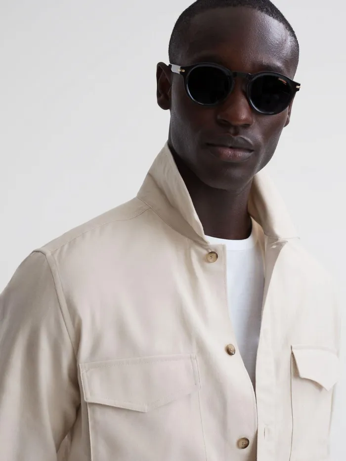 Reiss Shirts Santy CottonLinen Long Sleeve Overshirt Ecru 8211 Men