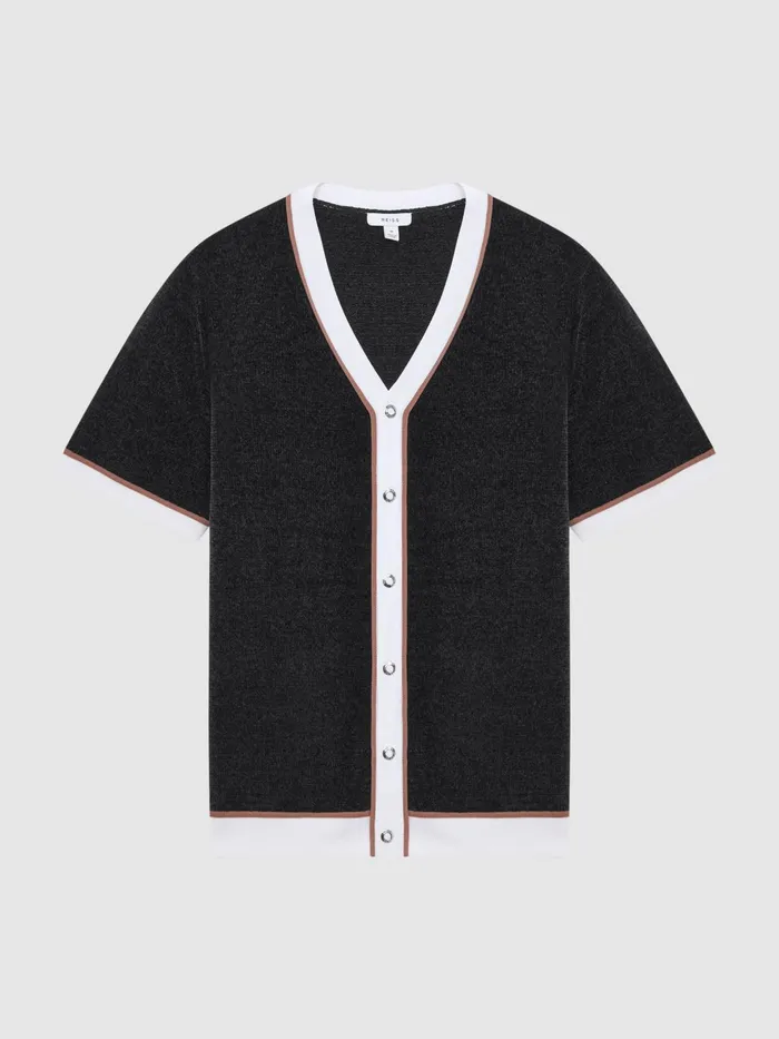 Reiss Shirts Striker Chenille Press Stud VNeck Shirt Black 8211 Men