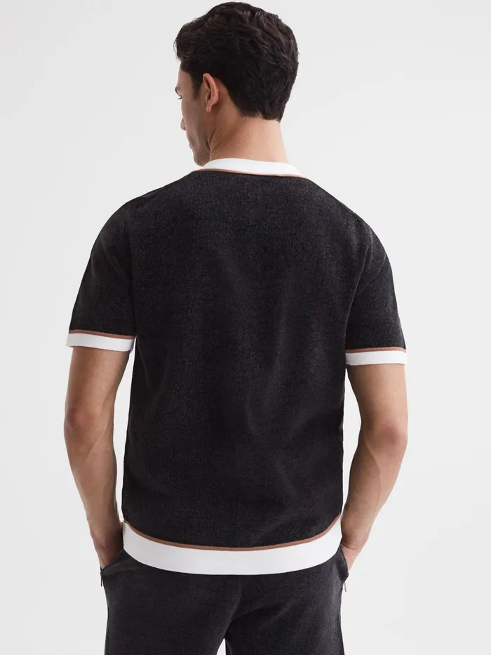 Reiss Shirts Striker Chenille Press Stud VNeck Shirt Black 8211 Men