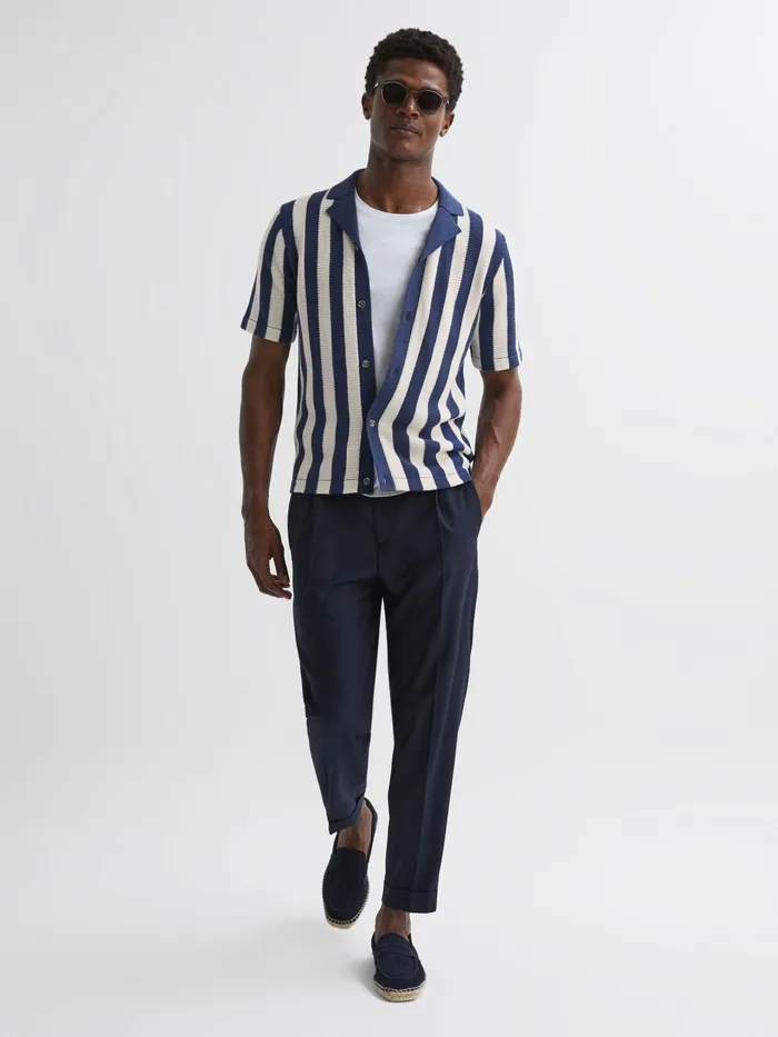 Reiss Shirts Tortolli Reiss Ch Crocheted Cuban Collar Button Through Shirt Airforce Blueecru 8211 Men